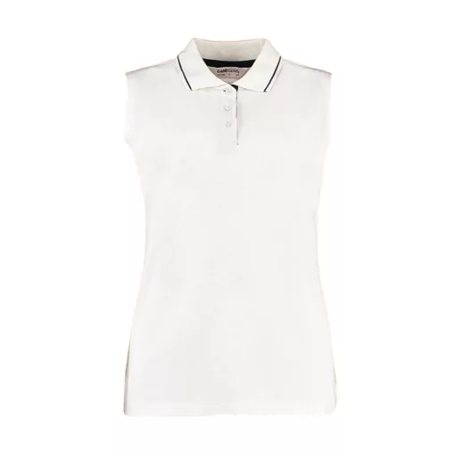 Női ujjatlan galléros póló Kustom Kit Women's Classic Fit Sleeveless Polo 3XL, Fehér/Sötétkék n