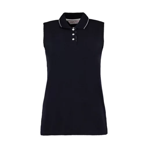 Női ujjatlan galléros póló Kustom Kit Women's Classic Fit Sleeveless Polo M, Sötétkék navy/fehé