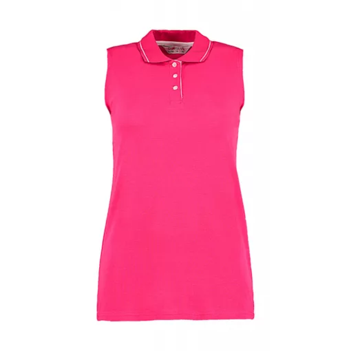 Női ujjatlan galléros póló Kustom Kit Women's Classic Fit Sleeveless Polo M, Raspberry/Fehér