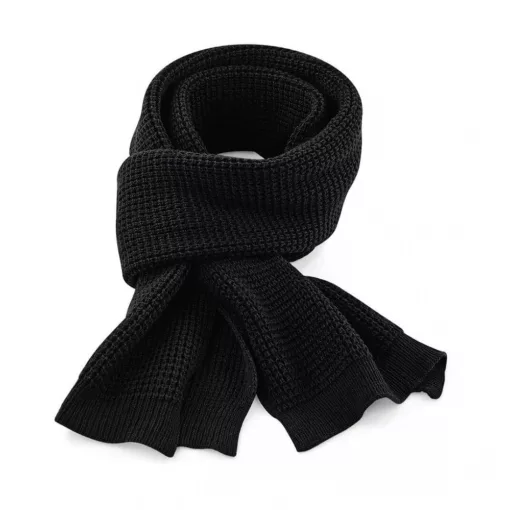 Uniszex sál Beechfield Classic Waffle Knit Scarf Egy méret, Fekete
