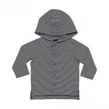 Bébi kapucnis hosszú ujjú mellény BabyBugz Baby Striped Hooded T 6-12, Fehér/Tengerész Sötétkék