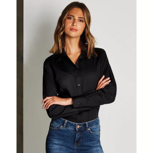 Női hosszú ujjú blúz Kustom Kit Women\'s Classic Fit Workforce Shirt 3XL, Fekete