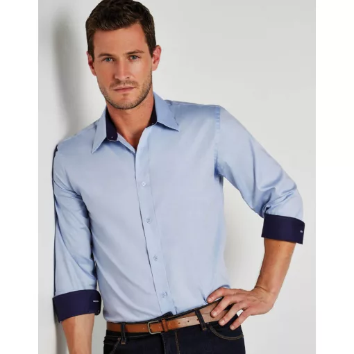Férfi hosszú ujjú Ing Kustom Kit Tailored Fit Premium Contrast Oxford Shirt S, Világos kék/Söté