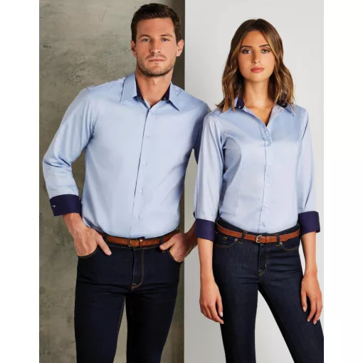 Férfi hosszú ujjú Ing Kustom Kit Tailored Fit Premium Contrast Oxford Shirt M, Világos kék/Söté