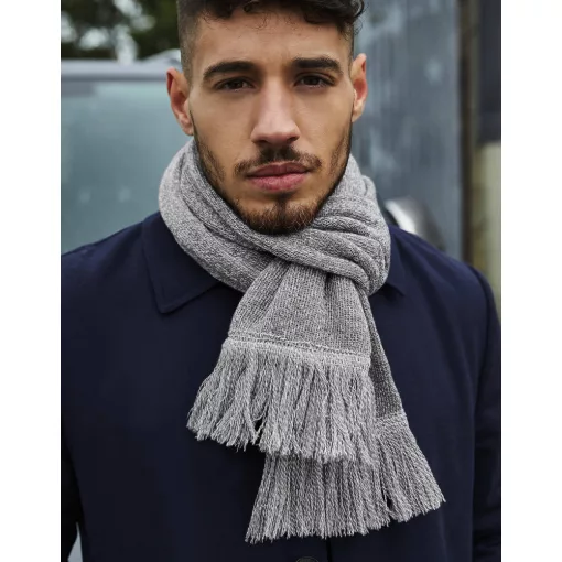 Uniszex sál Beechfield Classic Knitted Scarf Egy méret, Heather szürke