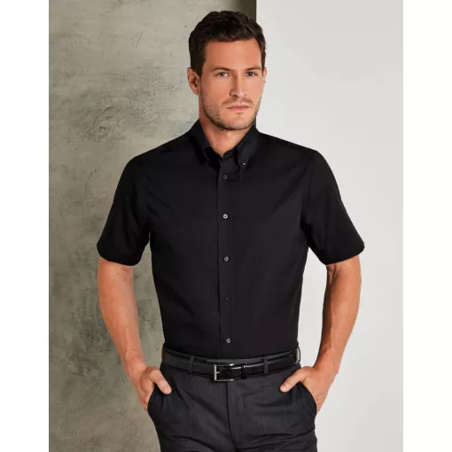 Férfi rövid ujjú Ing Kustom Kit Tailored Fit City Shirt SSL L (42cm), Fekete