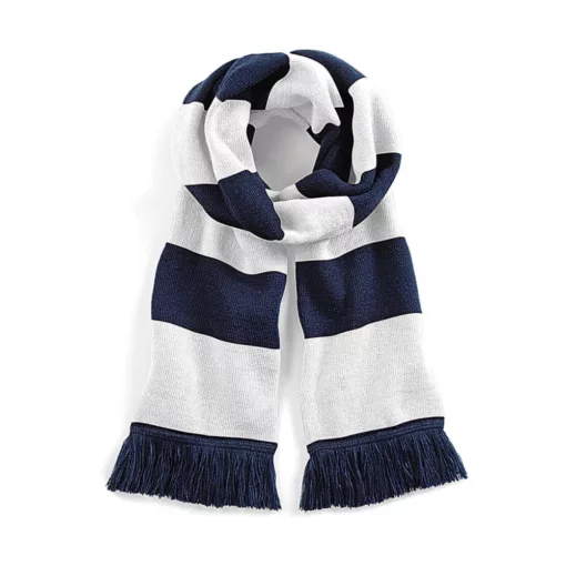 Uniszex sál Beechfield Stadium Scarf Egy méret, Sötétkék (navy)/Fehér
