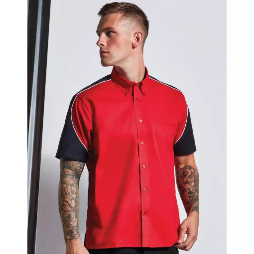 Uniszex rövid ujjú Ing Kustom Kit Classic Fit Sebring Shirt SSL S, Sötétkék (navy)/Királykék/Fe