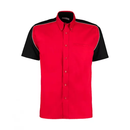 Uniszex rövid ujjú Ing Kustom Kit Classic Fit Sebring Shirt SSL 2XL, Piros/Fekete/Fehér