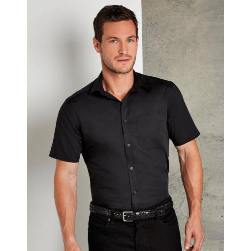 Férfi rövid ujjú Ing Kustom Kit Tailored Fit Poplin Shirt SSL M, Fekete