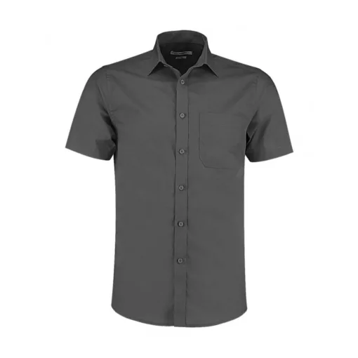 Férfi rövid ujjú Ing Kustom Kit Tailored Fit Poplin Shirt SSL 2XL, Grafitszürke