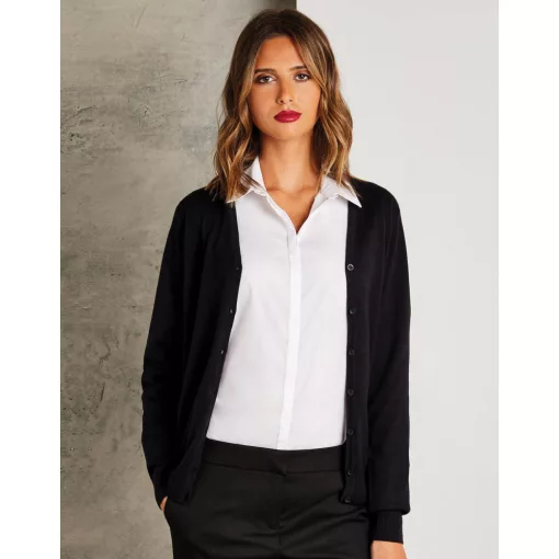 Női hosszú ujjú felső Kustom Kit Women\'s Classic Fit Arundel V Neck Cardigan M, Fekete