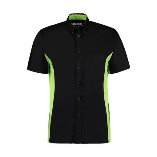 Férfi rövid ujjú galléros póló Kustom Kit Classic Fit Sportsman Shirt SSL M, Fekete/Lime zöld z