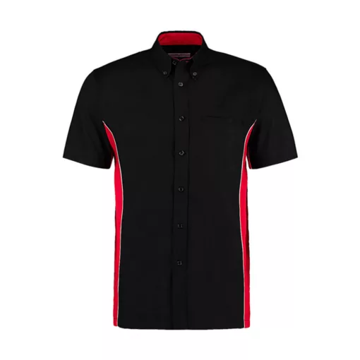 Férfi rövid ujjú galléros póló Kustom Kit Classic Fit Sportsman Shirt SSL L, Fekete/Piros/Fehér