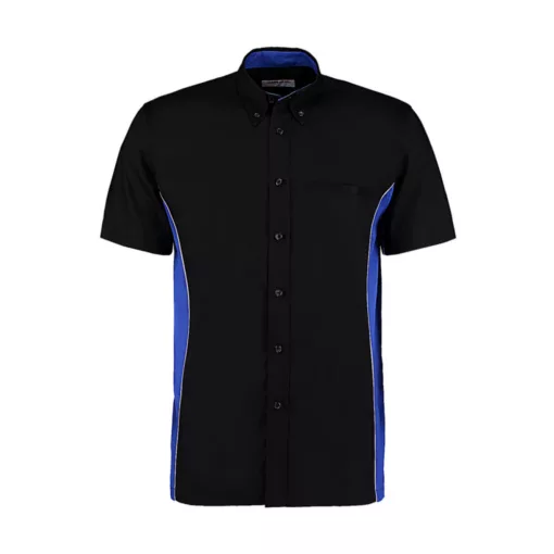 Férfi rövid ujjú galléros póló Kustom Kit Classic Fit Sportsman Shirt SSL 3XL, Fekete/Királykék