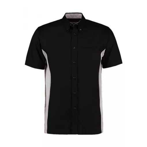 Férfi rövid ujjú galléros póló Kustom Kit Classic Fit Sportsman Shirt SSL 2XL, Fekete/Ezüst/Feh