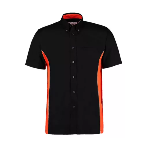 Férfi rövid ujjú galléros póló Kustom Kit Classic Fit Sportsman Shirt SSL XL, Fekete/Narancssár