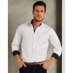 Férfi hosszú ujjú Ing Kustom Kit Tailored Fit Premium Contrast Oxford Shirt S, Fehér/Sötétkék n