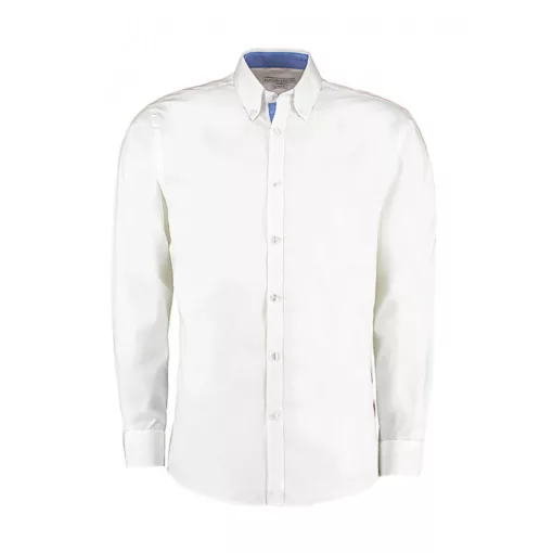 Férfi hosszú ujjú Ing Kustom Kit Tailored Fit Premium Contrast Oxford Shirt M, Fehér/Középkék