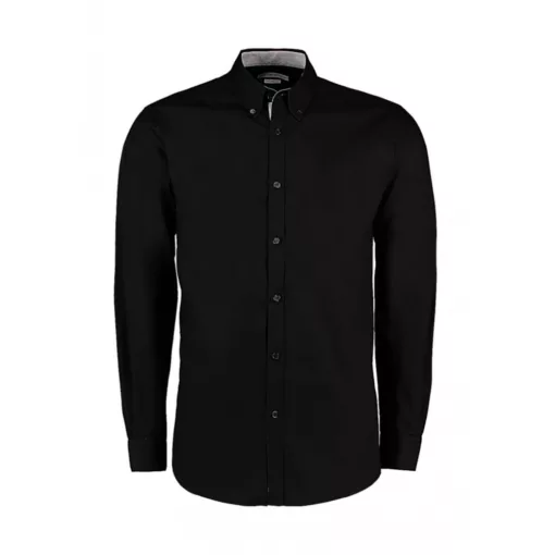 Férfi hosszú ujjú Ing Kustom Kit Tailored Fit Premium Contrast Oxford Shirt M, Fekete/Silver