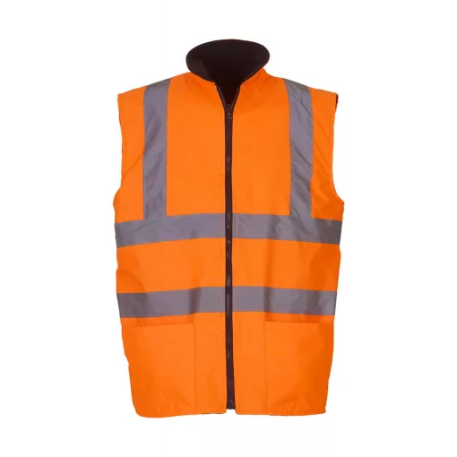Uniszex fényvisszaverő ruha munkaruha Yoko Fluo Fleece Reversible Bodywarmer S, Fluo Narancs