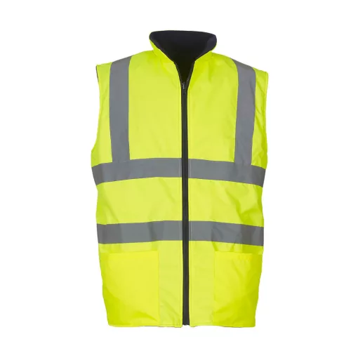 Uniszex fényvisszaverő ruha munkaruha Yoko Fluo Fleece Reversible Bodywarmer XL, Fluo Sárga