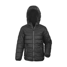 Gyerek Kabát Kapucnis Hosszú ujjú Result Junior/Youth Padded Jacket -2XS (2-3), Fekete