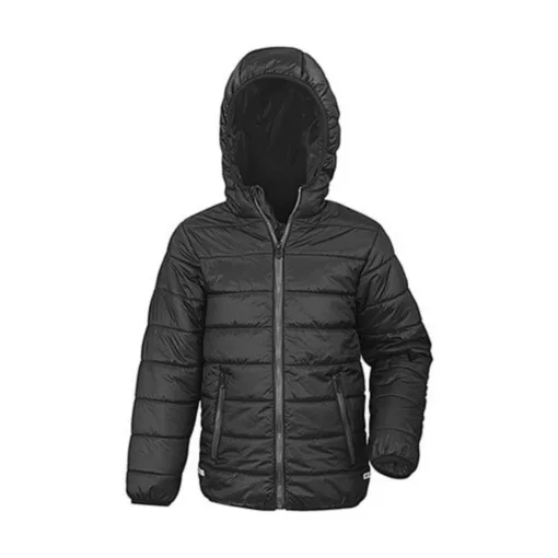 Gyerek Kabát Kapucnis Hosszú ujjú Result Junior/Youth Padded Jacket -2XS (2-3), Fekete