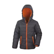 Gyerek Kabát Kapucnis Hosszú ujjú Result Junior/Youth Padded Jacket -2XS (2-3), Fekete
