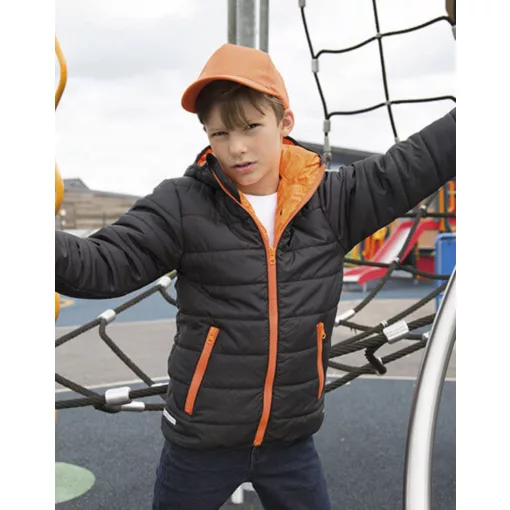 Gyerek Kabát Kapucnis Hosszú ujjú Result Junior/Youth Padded Jacket -2XS (2-3), Fekete
