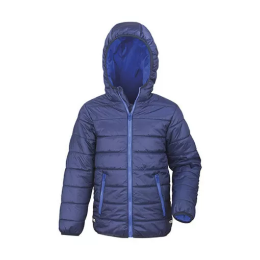 Gyerek Kabát Kapucnis Hosszú ujjú Result Junior/Youth Padded Jacket -XS (3-4), Fekete
