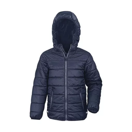 Gyerek Kabát Kapucnis Hosszú ujjú Result Junior/Youth Padded Jacket -S (5-6), Fekete