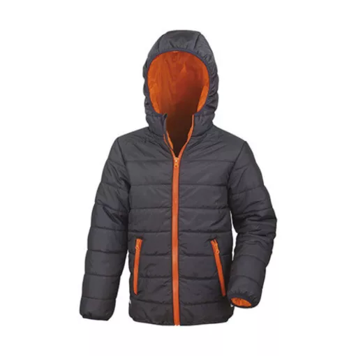 Gyerek Kabát Kapucnis Hosszú ujjú Result Junior/Youth Padded Jacket -XL (11-12), Fekete