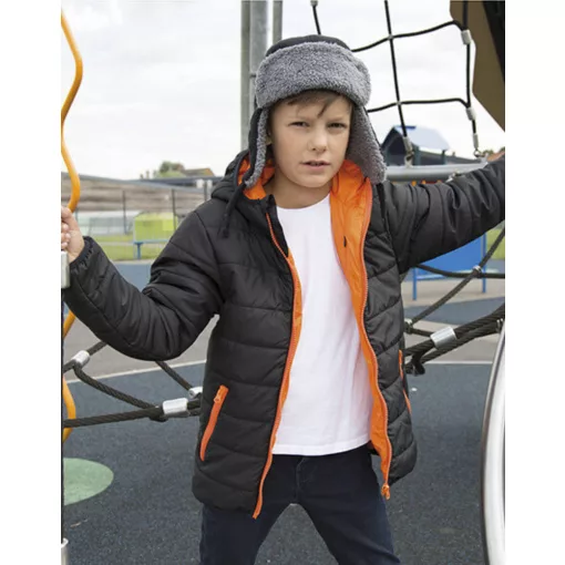 Gyerek Kabát Kapucnis Hosszú ujjú Result Junior/Youth Padded Jacket -XL (11-12), Fekete