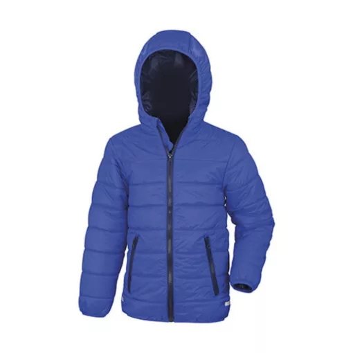 Gyerek Kabát Kapucnis Hosszú ujjú Result Junior/Youth Padded Jacket -XL (11-12), Királykék/Söté