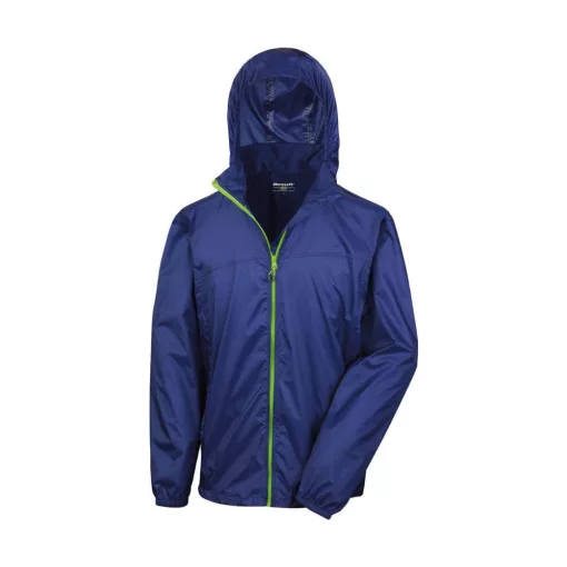 Uniszex Kabát Kapucnis Hosszú ujjú Result Hdi Quest Lightweight Stowable Jacket Sötétkék/Lime