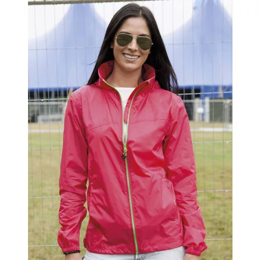 Uniszex Kabát Kapucnis Hosszú ujjú Result Hdi Quest Lightweight Stowable Jacket Raspberry/Lime