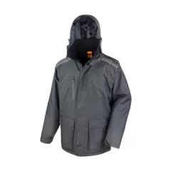Uniszex Kabát Kapucnis Hosszú ujjú Result Work-Guard Vostex Long Coat -3XL, Fekete