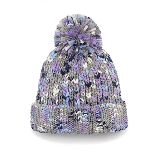 Uniszex téli sapka Beechfield Twister Chunky Pom Pom Beanie Egy méret, Levendula Twist