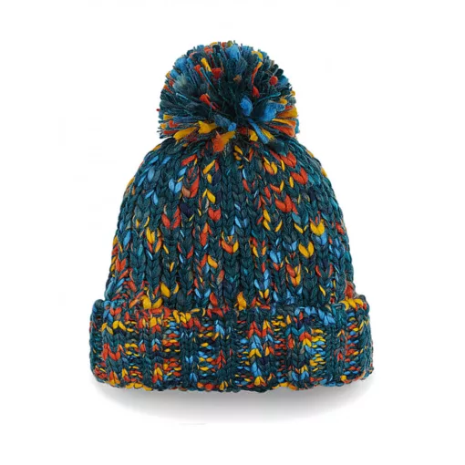 Uniszex téli sapka Beechfield Twister Chunky Pom Pom Beanie Egy méret, Retro Twist