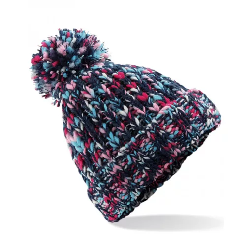 Uniszex téli sapka Beechfield Twister Chunky Pom Pom Beanie Egy méret, Retro Twist