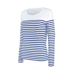   Női póló Kariban KA386 Hosszú Ujjú Breton Csíkos Felső -L, Striped White/Navy