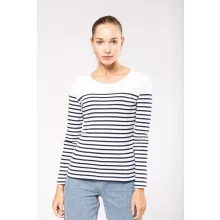Női póló Kariban KA386 Hosszú Ujjú Breton Csíkos Felső -L, Striped White/Navy