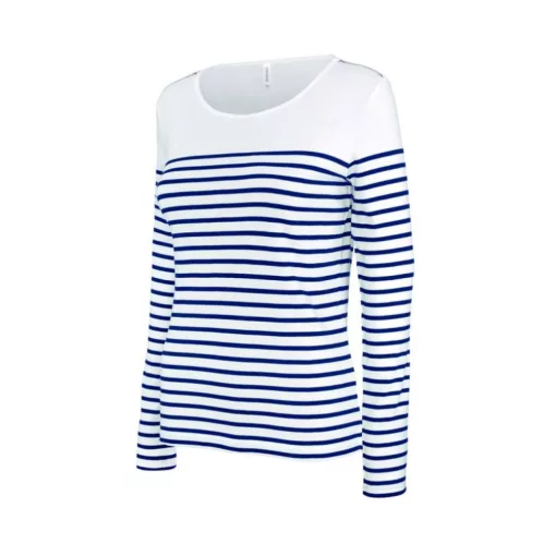 Női póló Kariban KA386 Hosszú Ujjú Breton Csíkos Felső -L, Striped White/Navy