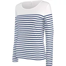 Női póló Kariban KA386 Hosszú Ujjú Breton Csíkos Felső -L, Striped White/Navy