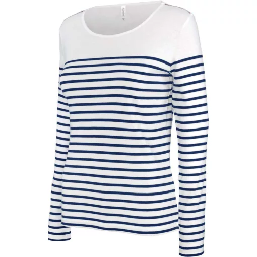 Női póló Kariban KA386 Hosszú Ujjú Breton Csíkos Felső -S, Striped White/Navy