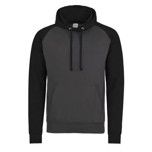 Uniszex kapucnis pulóver Just Hoods AWJH009 Baseball Hoodie -S, Charcoal Grey/Jet Blac