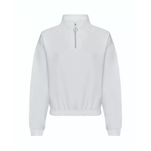 Női pulóver Just Hoods AWJH037 Women S Cropped 1/4 Zip Sweat -L, Arctic White
