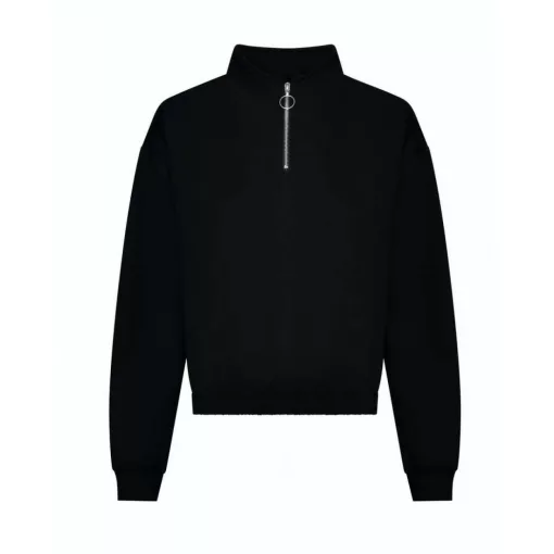 Női pulóver Just Hoods AWJH037 Women S Cropped 1/4 Zip Sweat -L, Deep Black