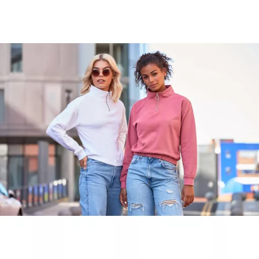 Női pulóver Just Hoods AWJH037 Women S Cropped 1/4 Zip Sweat -L, Sky Blue